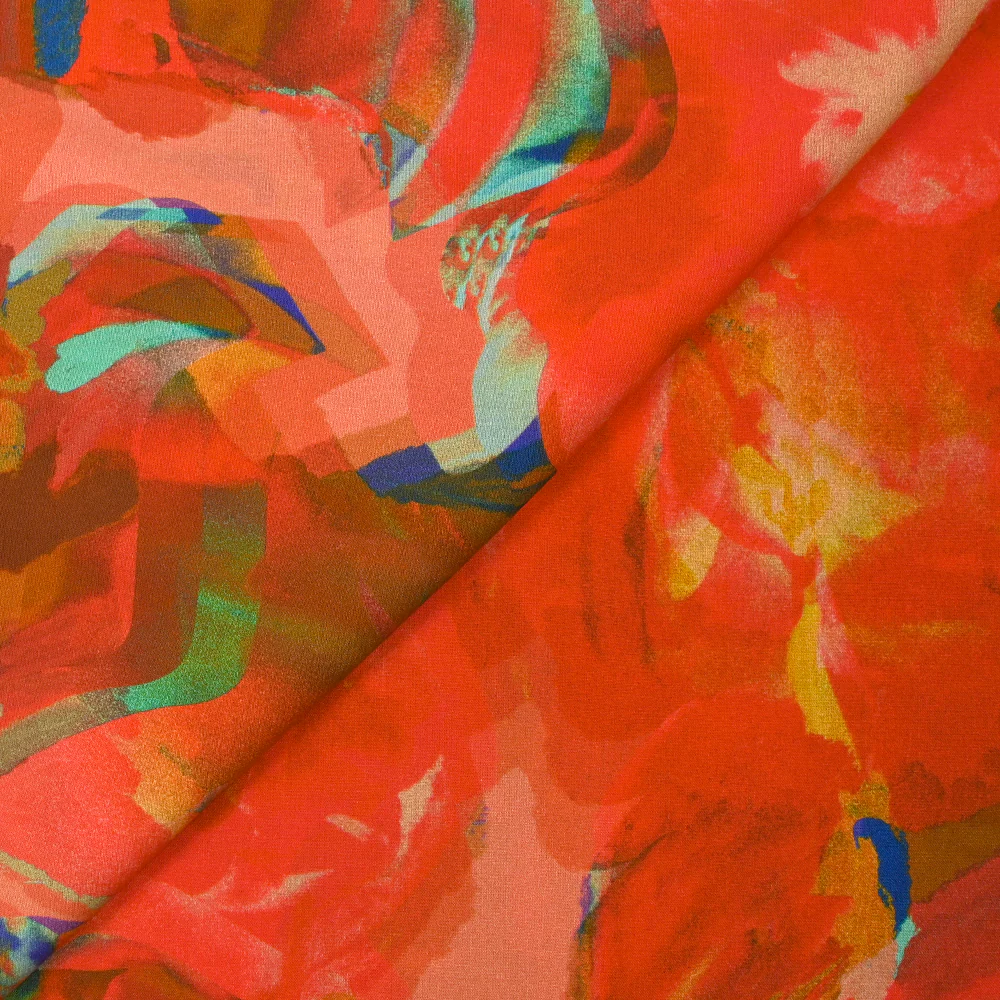 Viscose imprimée artistique fond rouge corail - Image 6