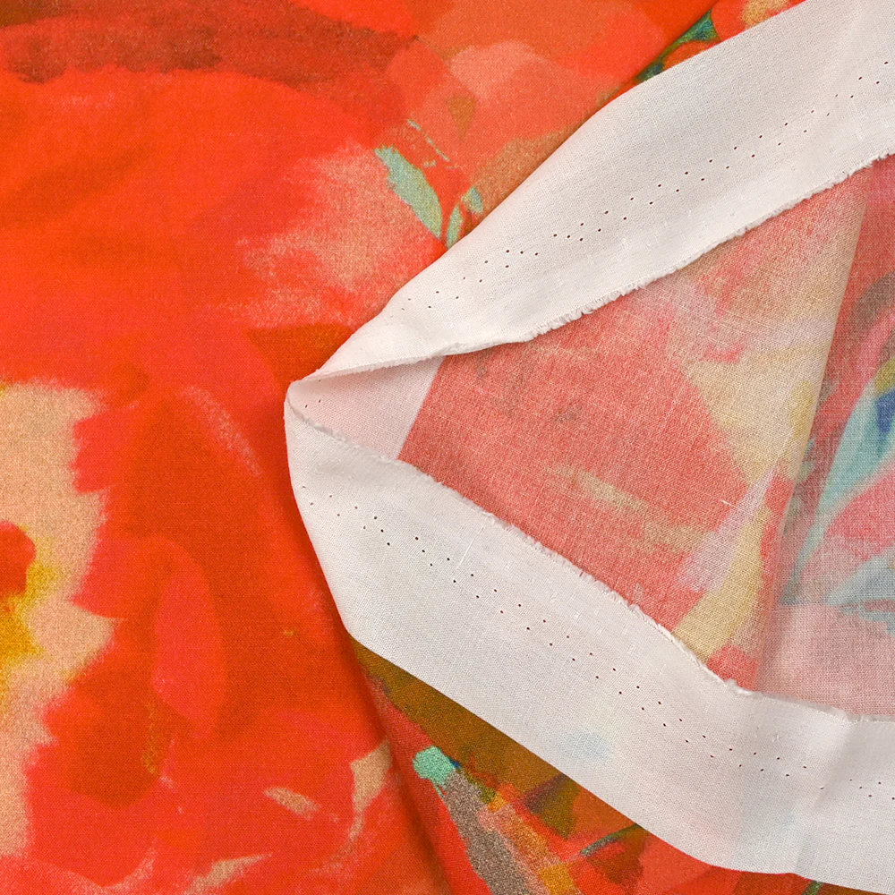 Viscose imprimée artistique fond rouge corail - Image 7