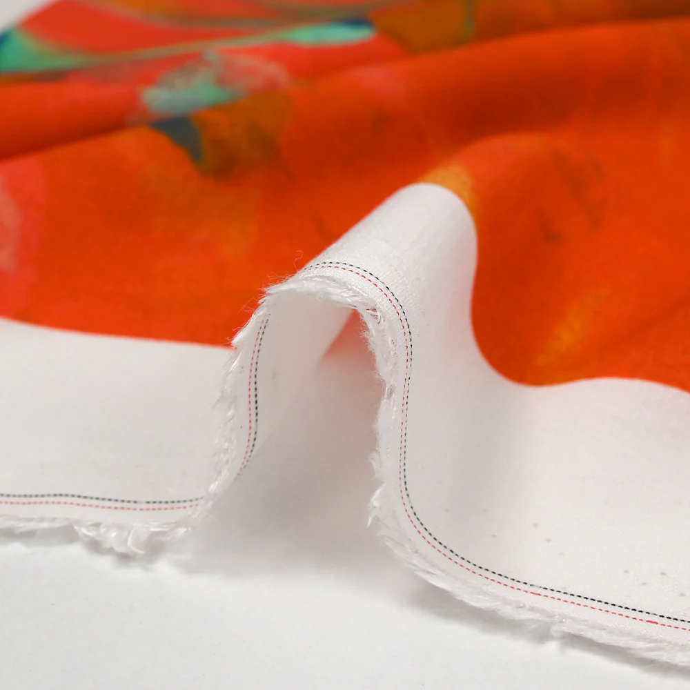 Viscose imprimée artistique fond rouge corail - Image 8