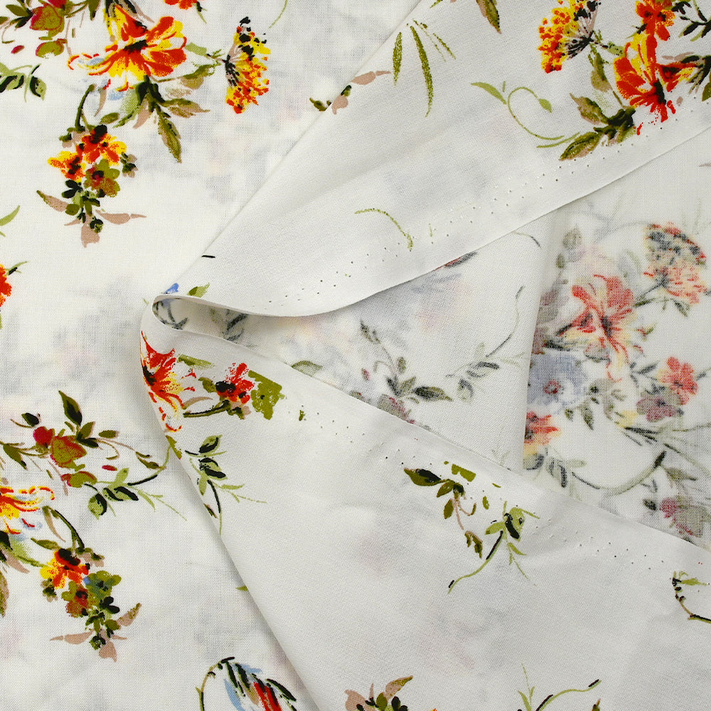 Viscose imprimée bouquet floral fond blanc - Image 4