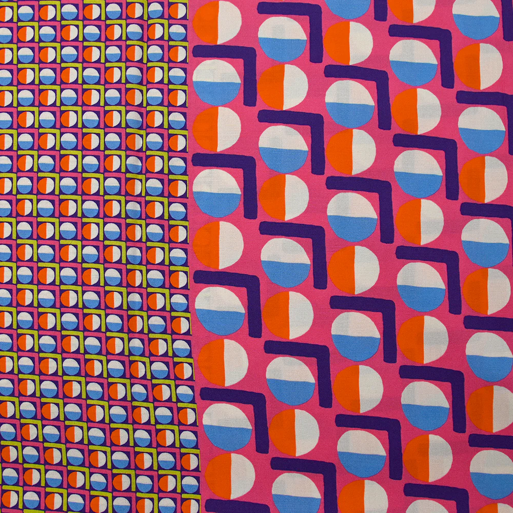 Viscose imprimée cercle vintage fuchsia fond violet