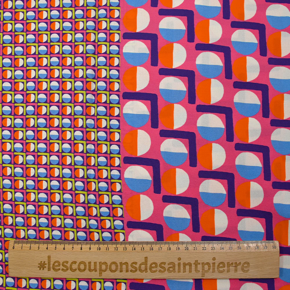 Viscose imprimée cercle vintage fuchsia fond violet - Image 3