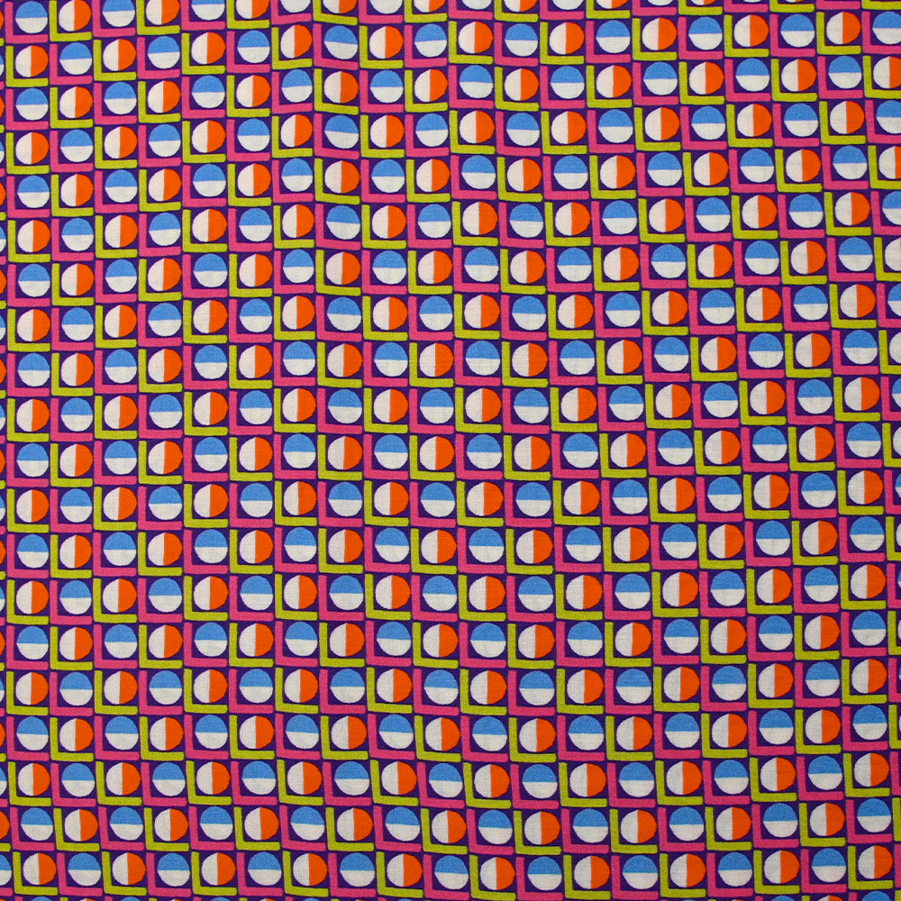 Viscose imprimée cercle vintage fuchsia fond violet - Image 4