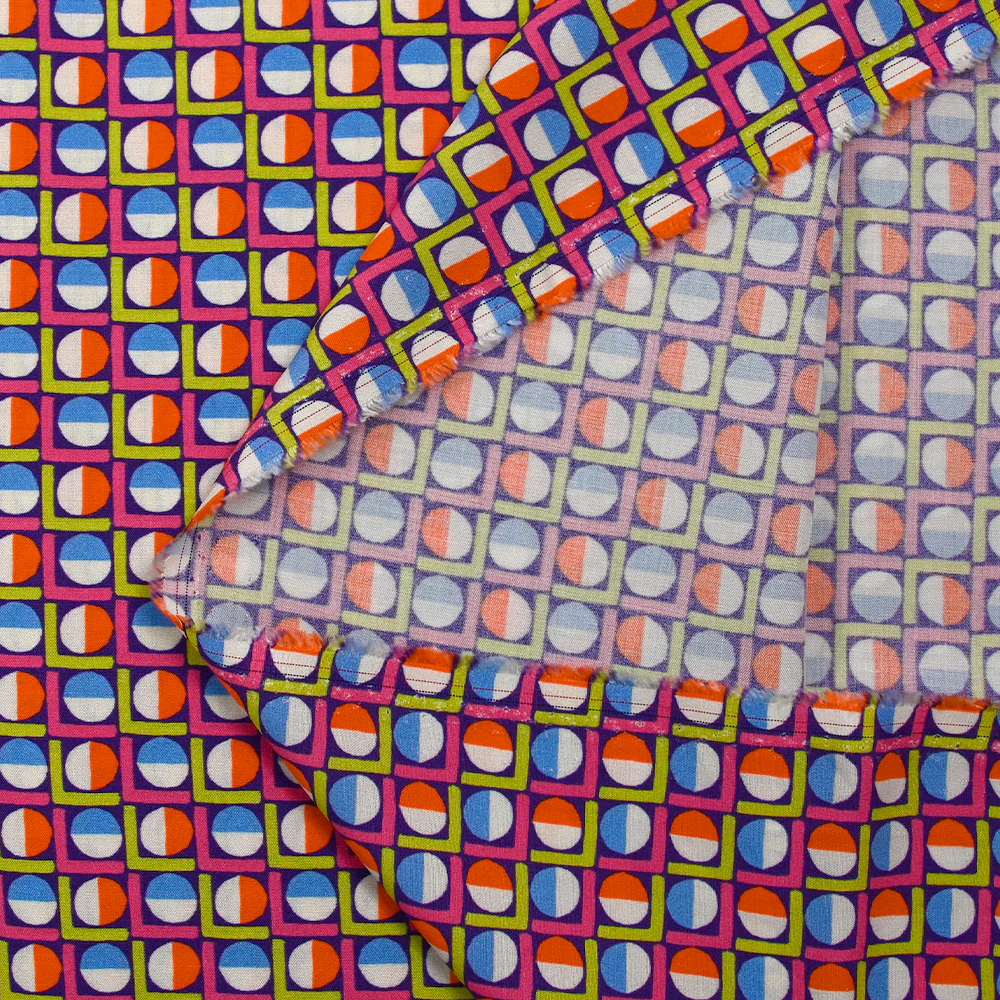 Viscose imprimée cercle vintage fuchsia fond violet - Image 6