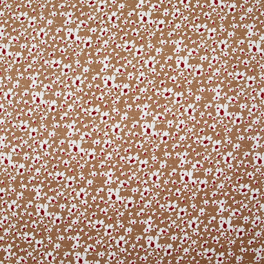 Viscose imprimée fleurs blanches et bordeaux fond noisette - Image 4