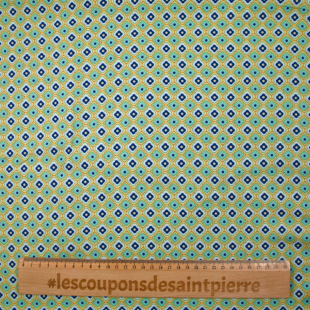 Viscose imprimée fleurs graphiques marine fond jaune beurre - Image 3