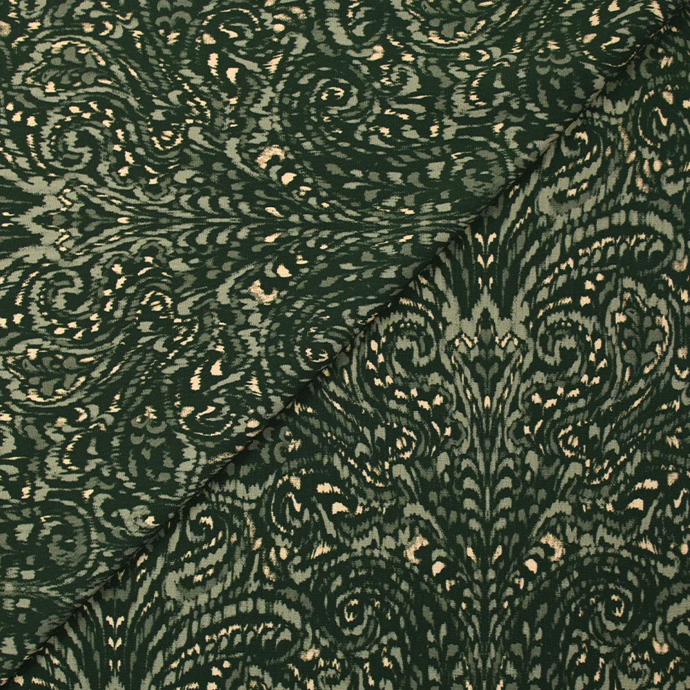 Viscose imprimée forêt baroque fond kaki - Image 4