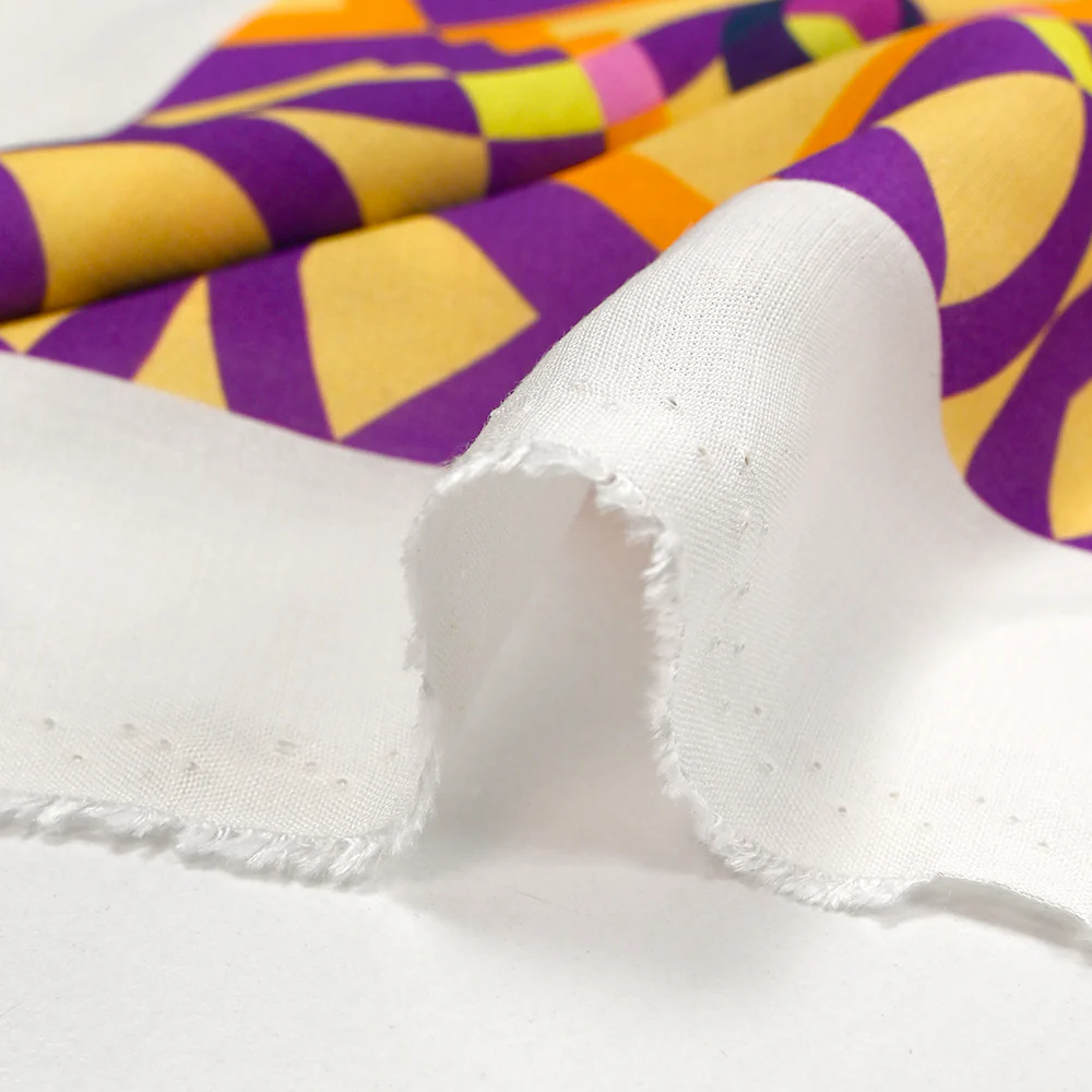 Viscose imprimée géométrie enchaînée violet fond jaune beurre - Image 6