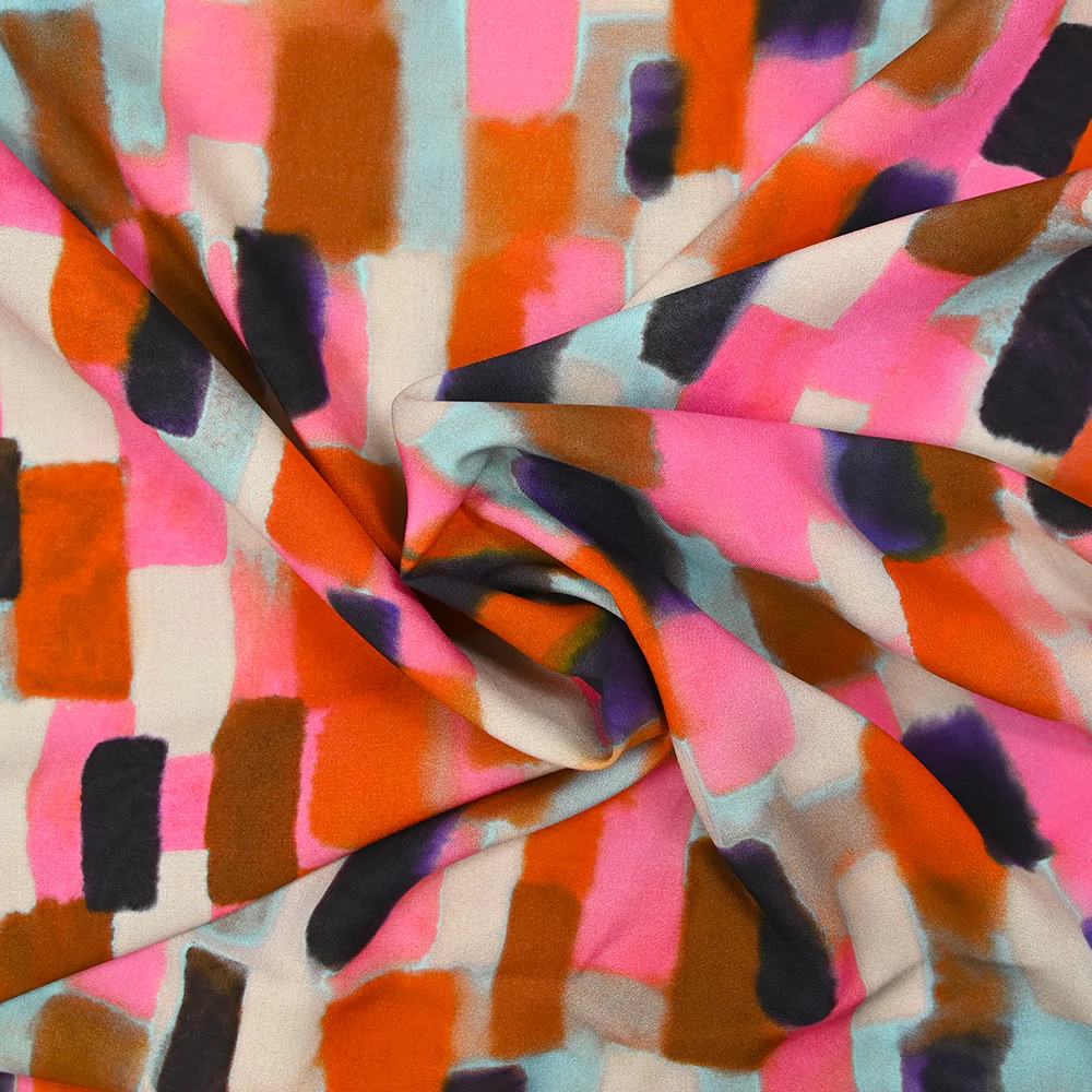Viscose imprimée graphiquement floue rose et violet fond argile - Image 2