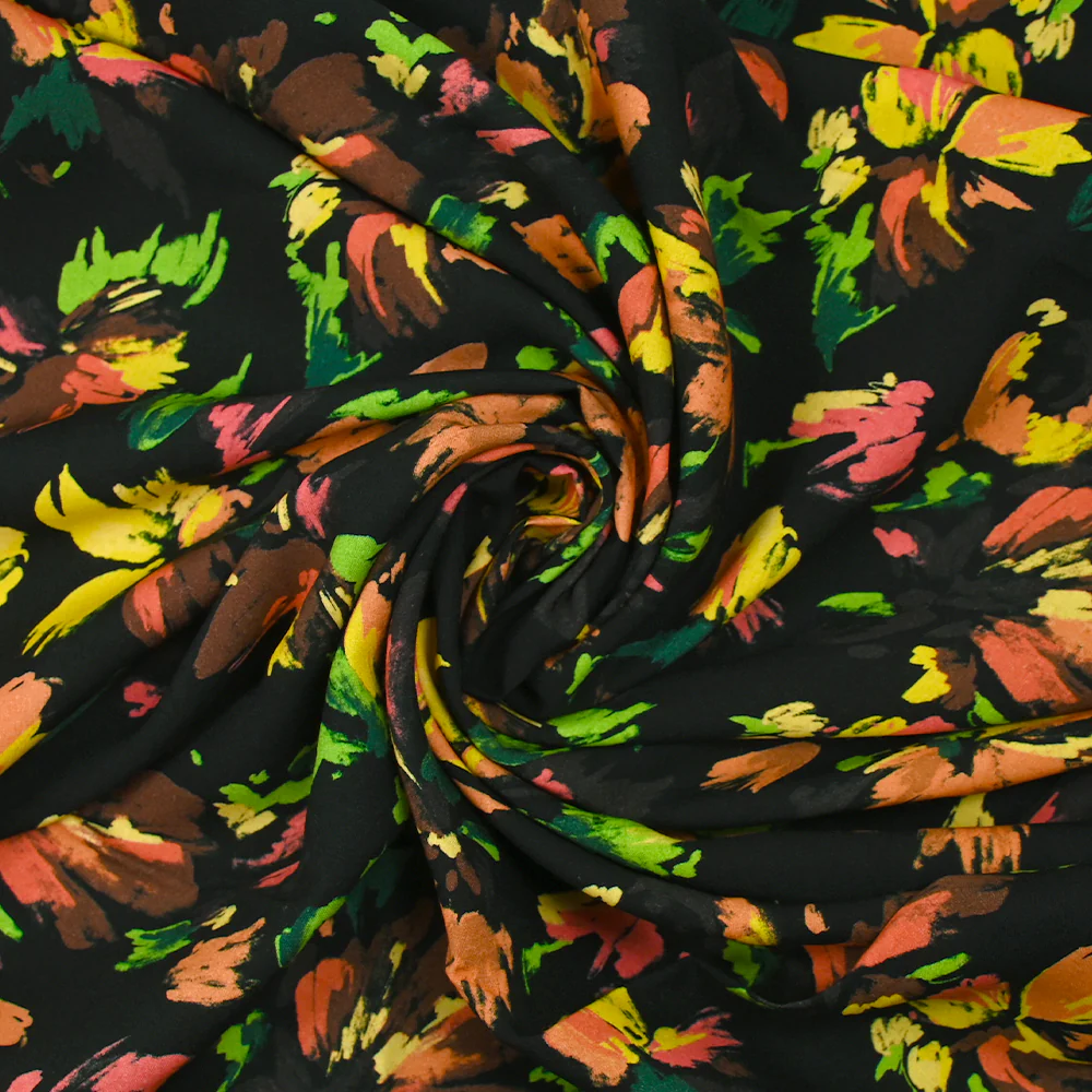 Viscose imprimée gribouillis de fleurs fond noir - Image 2
