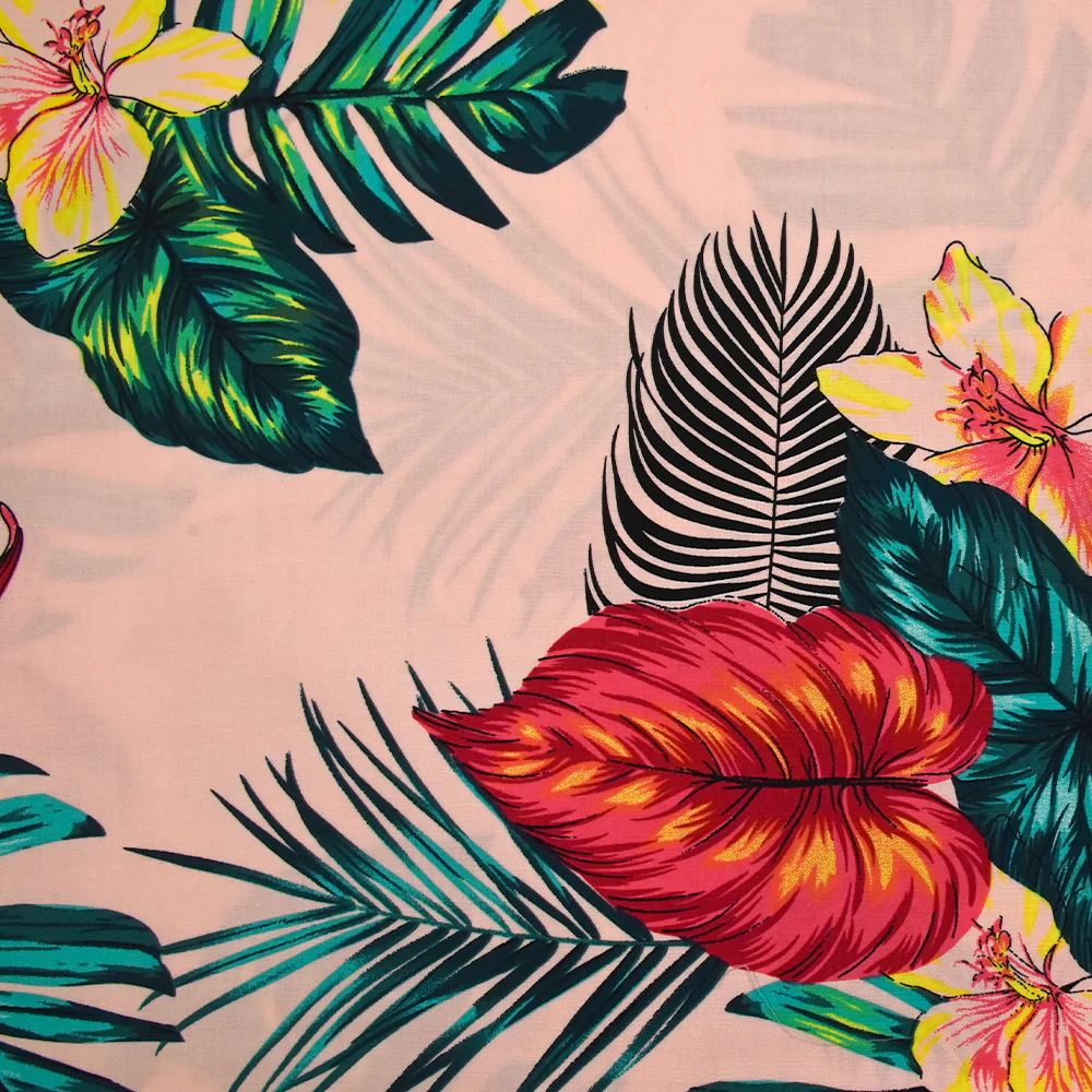 Viscose imprimée Honolulu fond rose clair - Image 4
