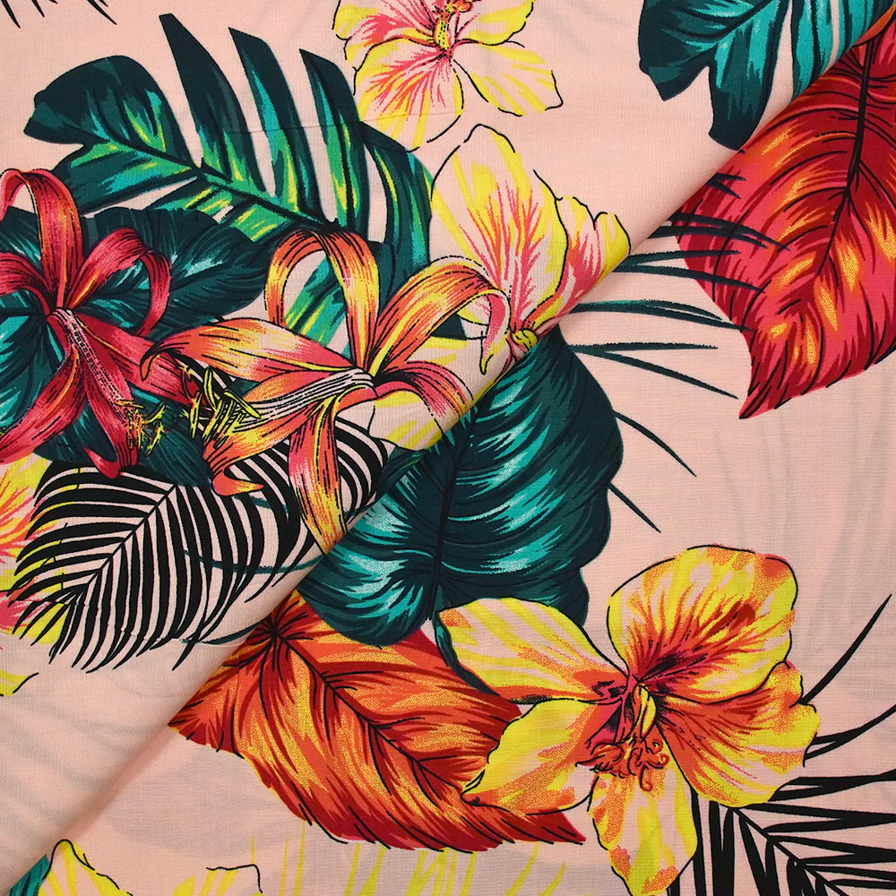 Viscose imprimée Honolulu fond rose clair - Image 5