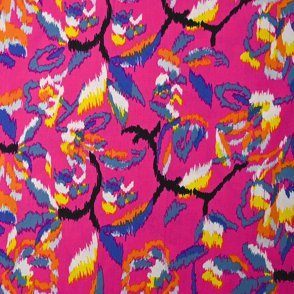 Viscose imprimée ikat coloré fond fuchsia