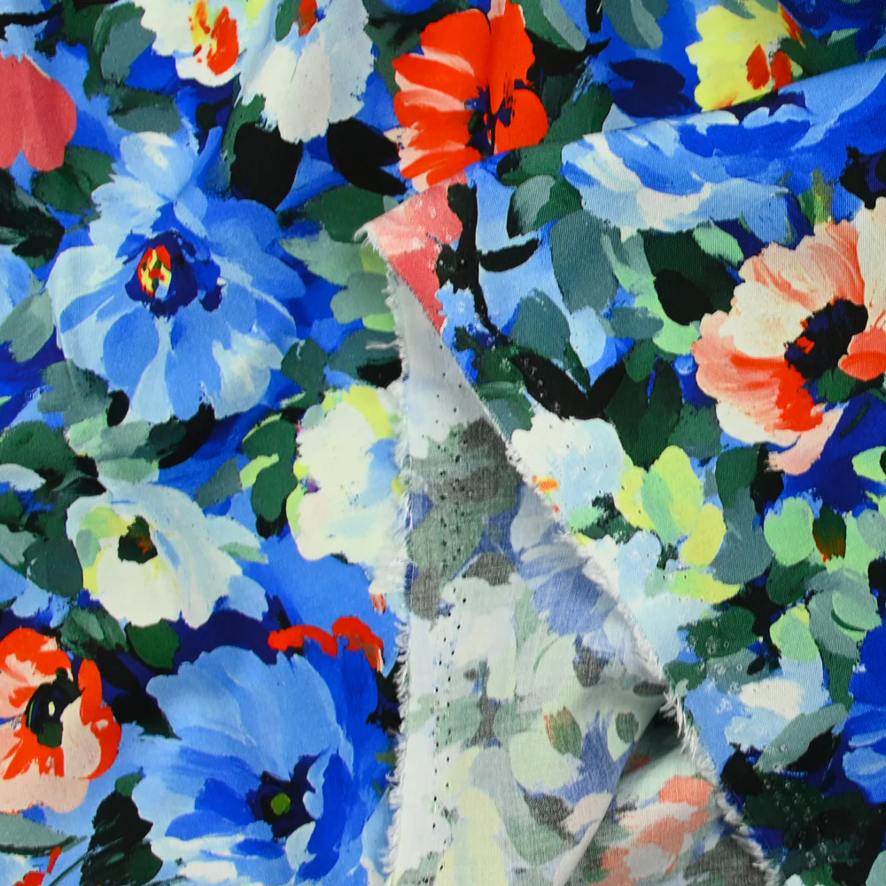 Viscose imprimée impressionniste bleu - Image 4