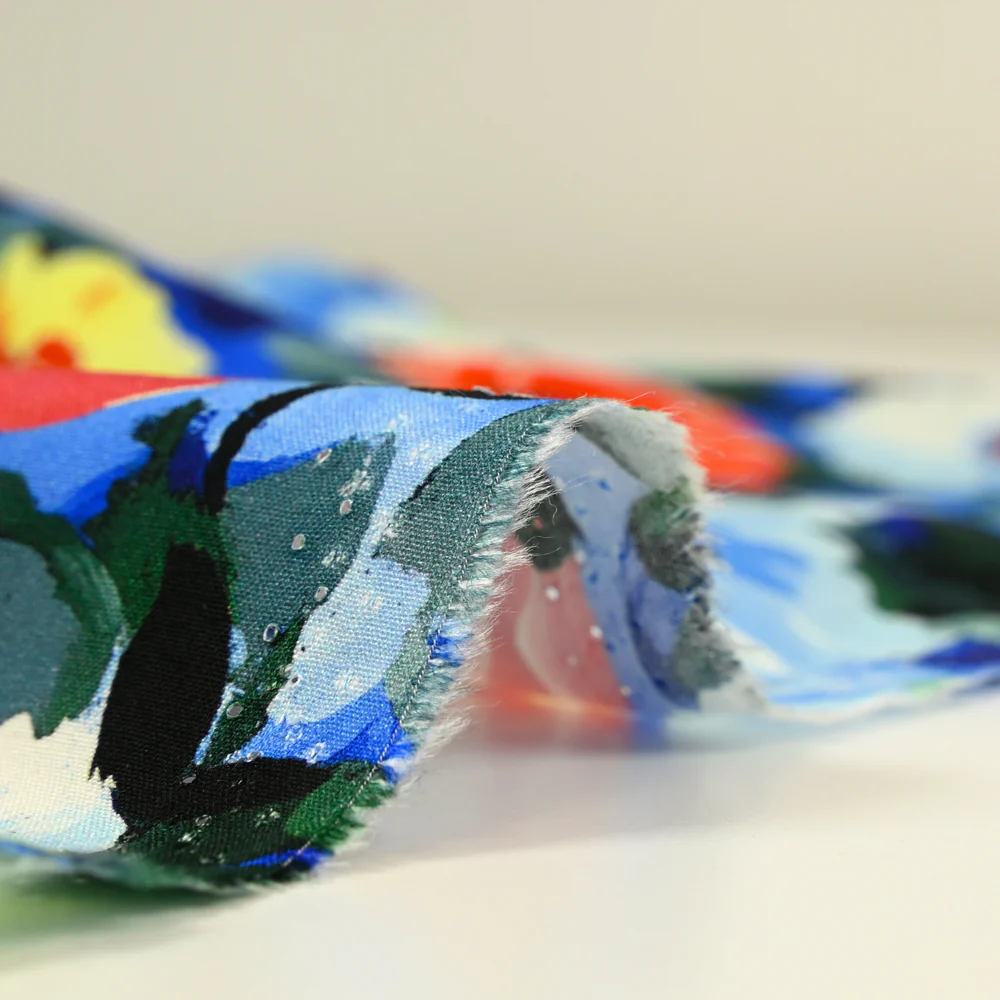 Viscose imprimée impressionniste bleu - Image 5