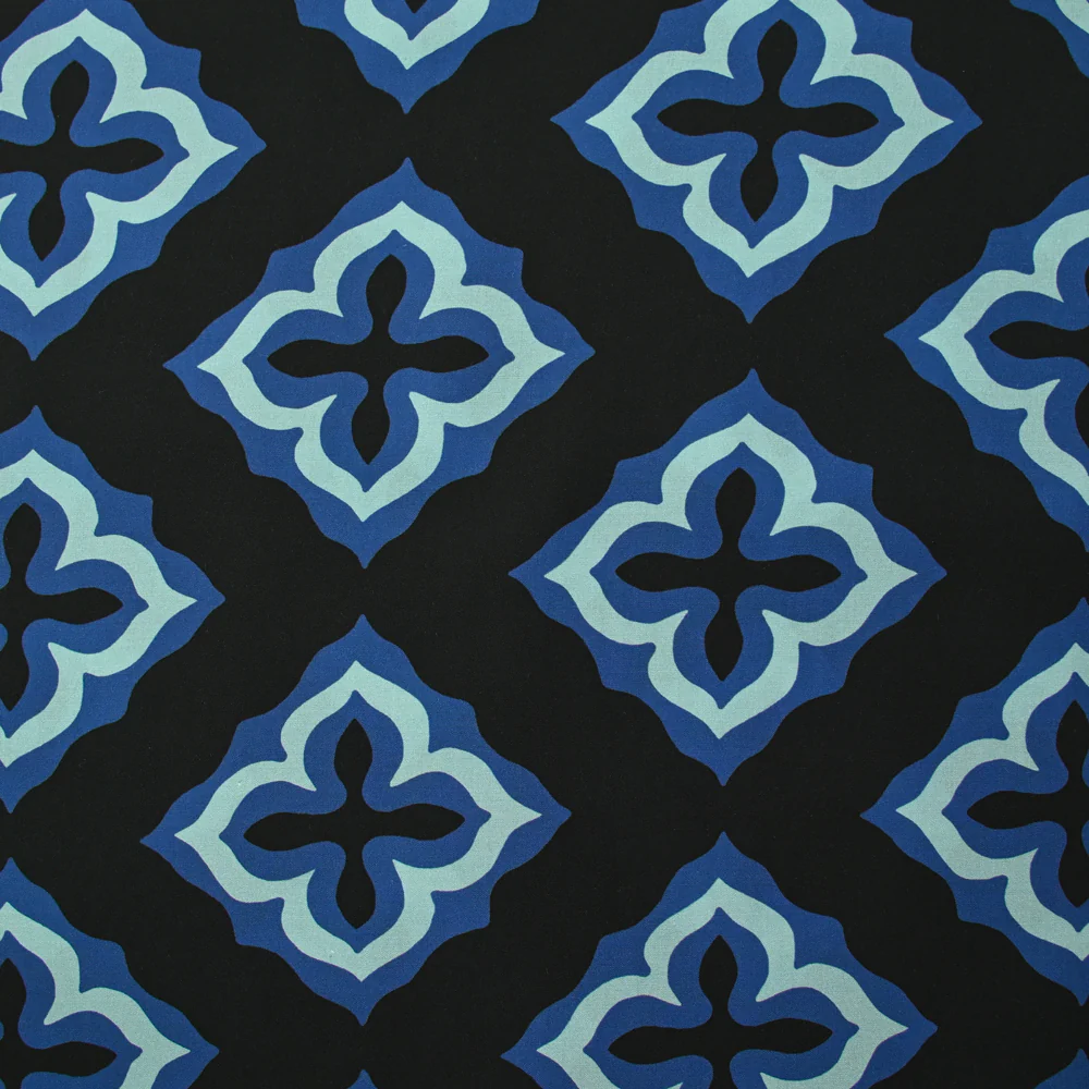 Viscose imprimée mosaïque marine fond noir