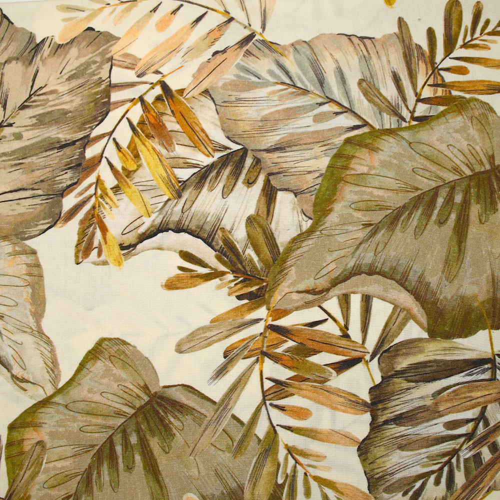 Viscose imprimée nature en feuilles marron et jaune fond écru - Image 4