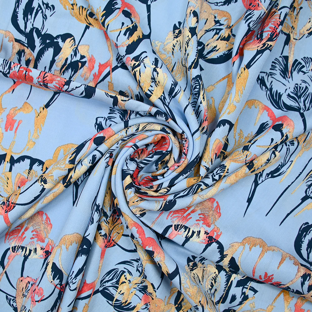 Viscose imprimée ombre de tulipes fond bleu - Image 2