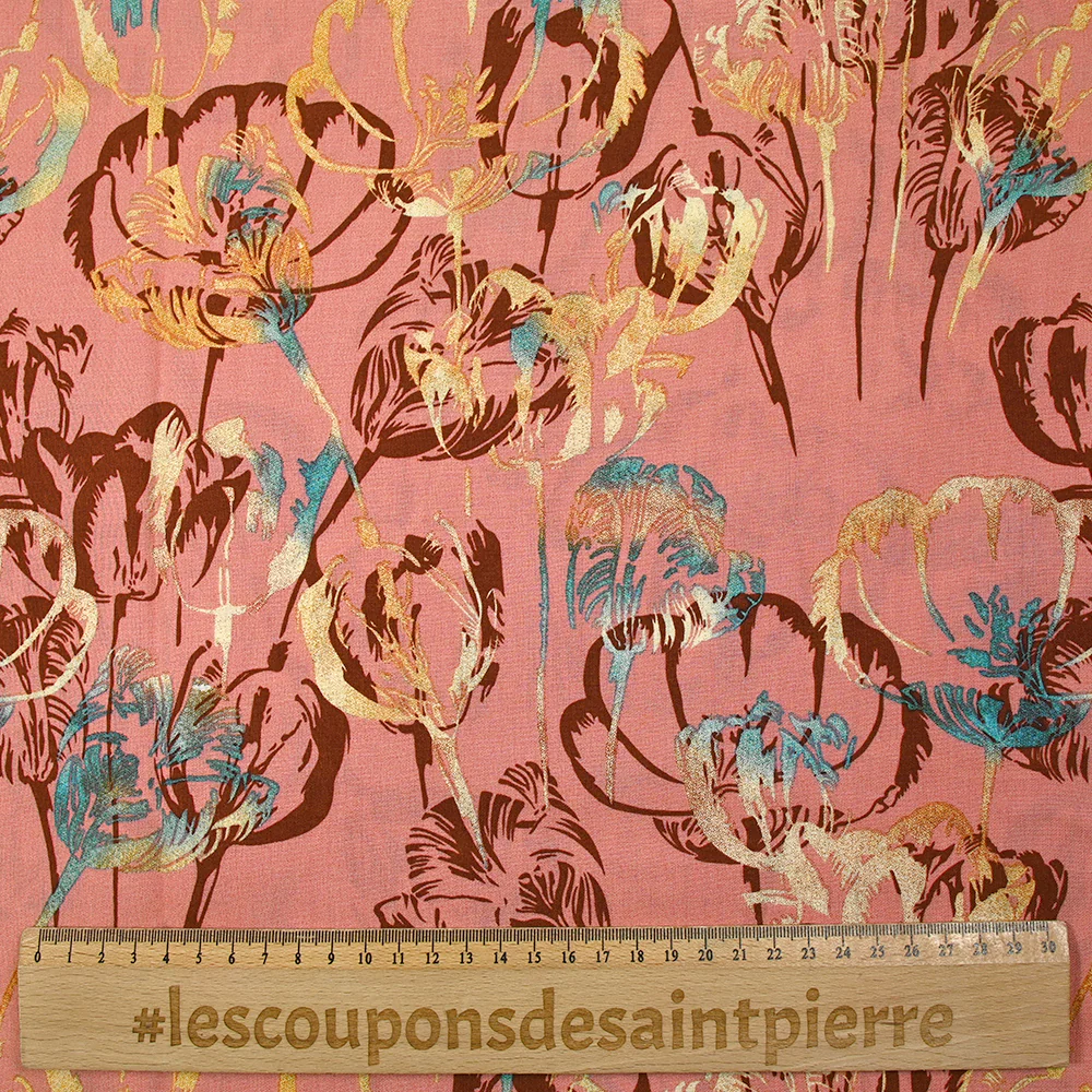 Viscose imprimée ombre de tulipes fond vieux rose - Image 3