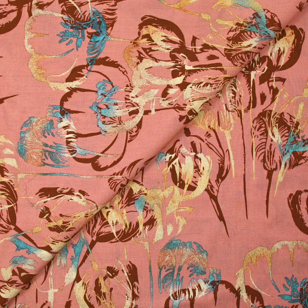 Viscose imprimée ombre de tulipes fond vieux rose - Image 4
