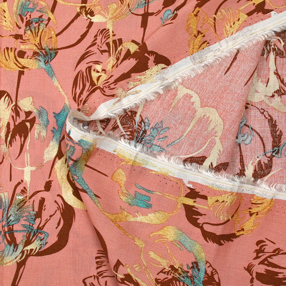 Viscose imprimée ombre de tulipes fond vieux rose - Image 5