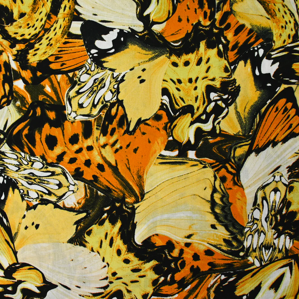 Viscose imprimée papillon moutarde