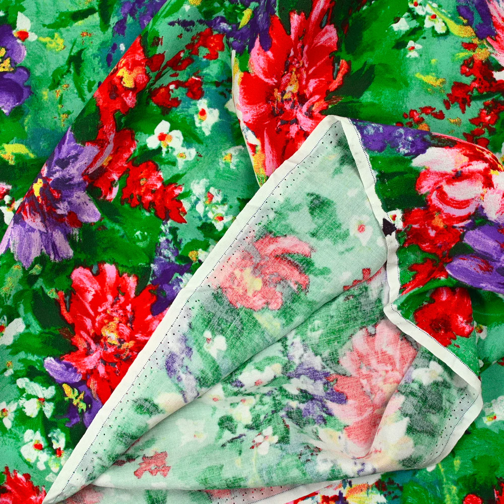 Viscose imprimée peinture de fleurs fond vert - Image 4