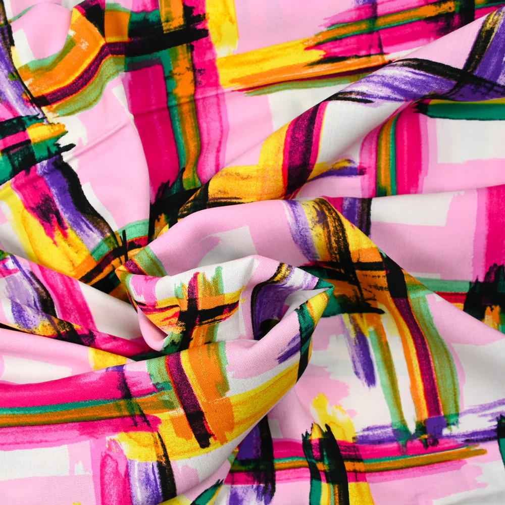 Viscose imprimée Piet coloré fond rose - Image 3