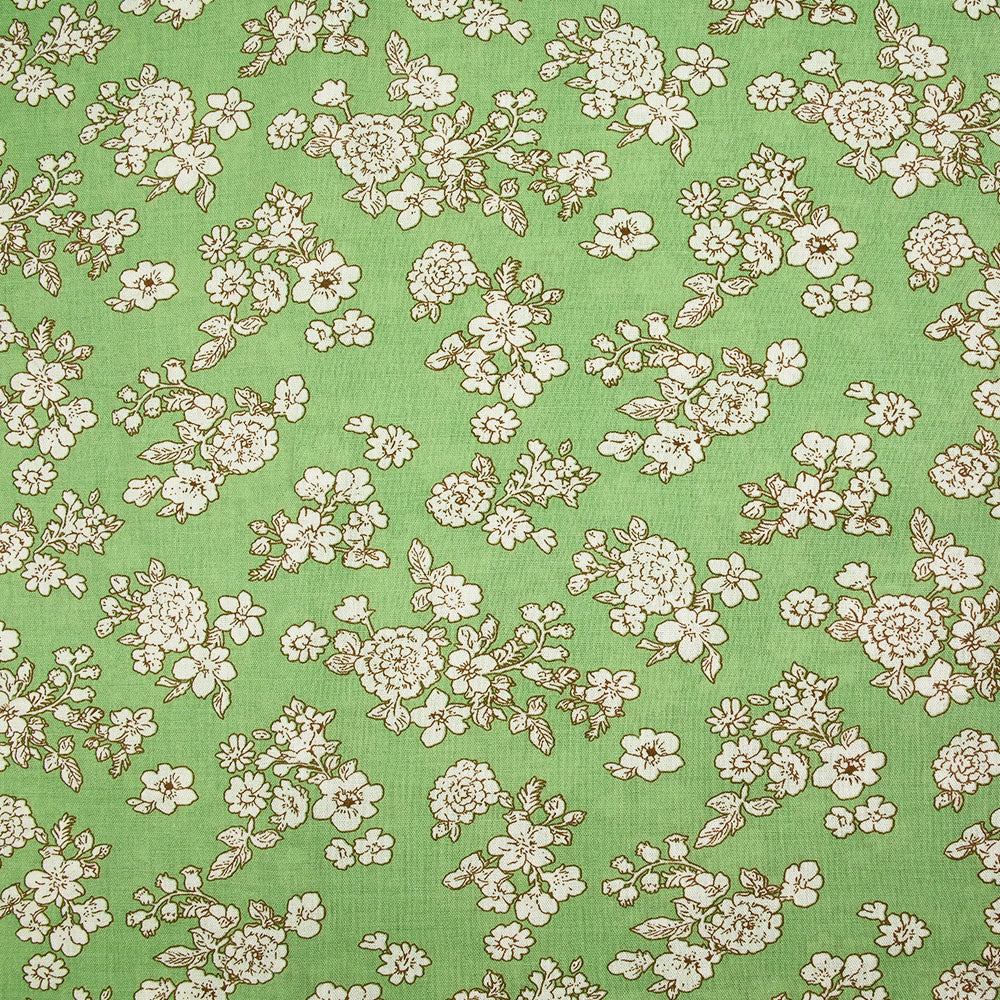 Viscose imprimée printanière blanc cassé fond vert clair - Image 4