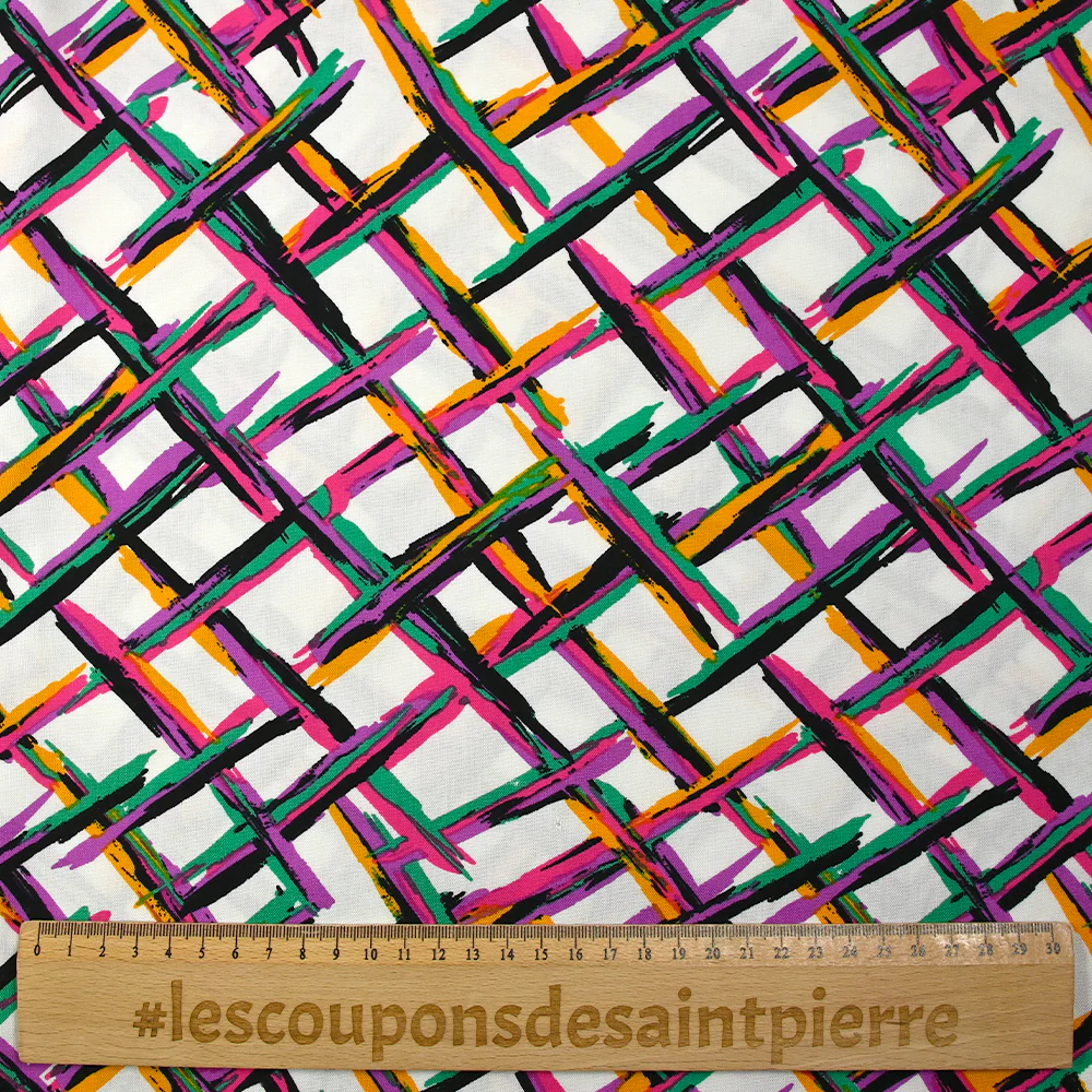 Viscose imprimée prochain croisement fuchsia et orange fond blanc - Image 3