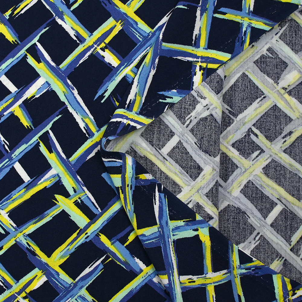 Viscose imprimée prochain croisement jaune et vert d'eau fond marine - Image 4