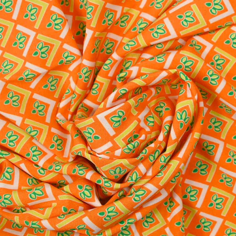 Viscose imprimée vintage fond orange - Image 2