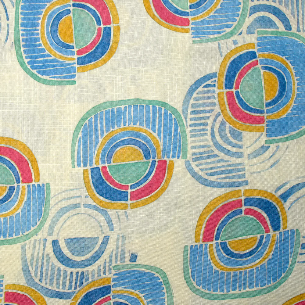 Viscose tissée imprimée arc en demi-cercle fond écru