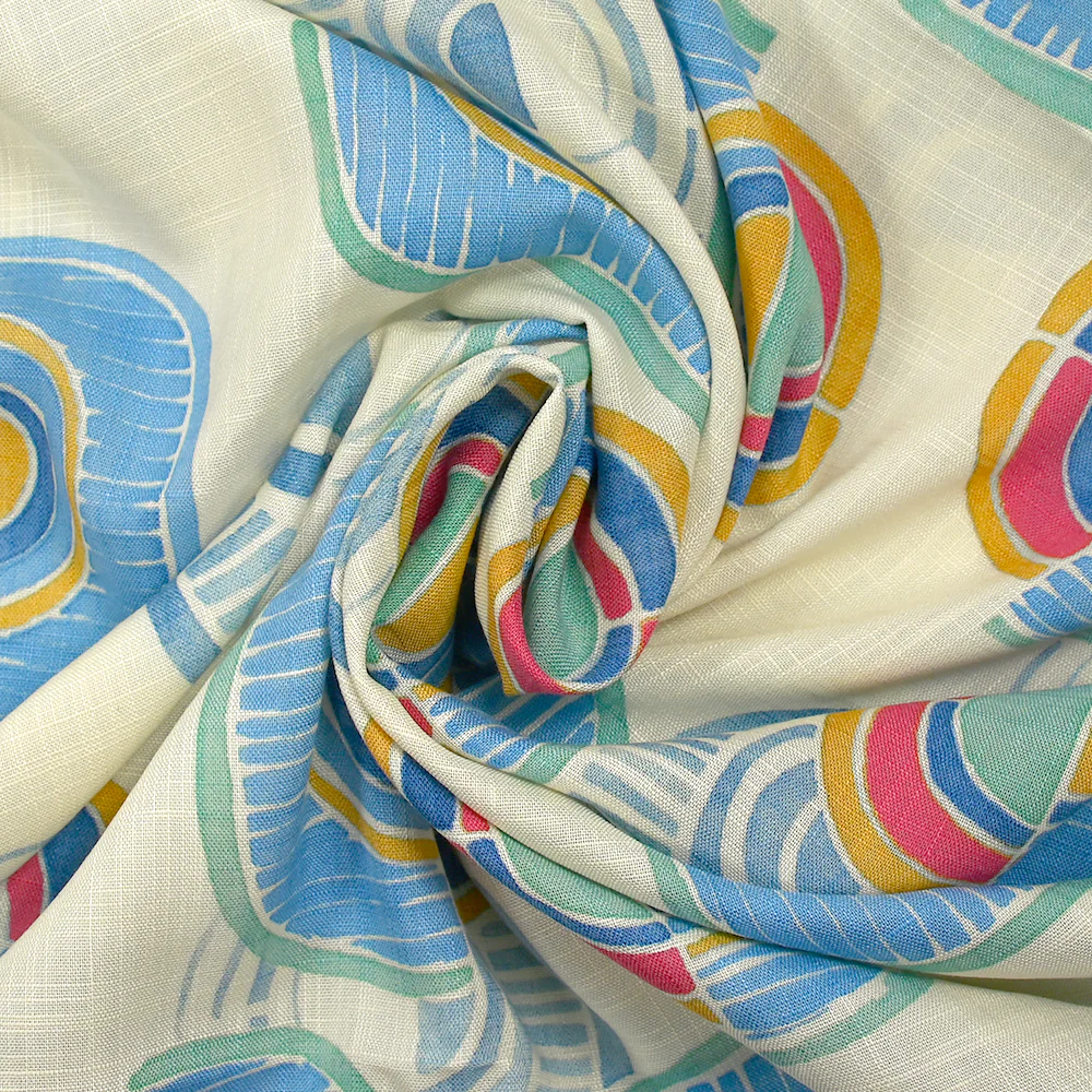 Viscose tissée imprimée arc en demi-cercle fond écru - Image 2