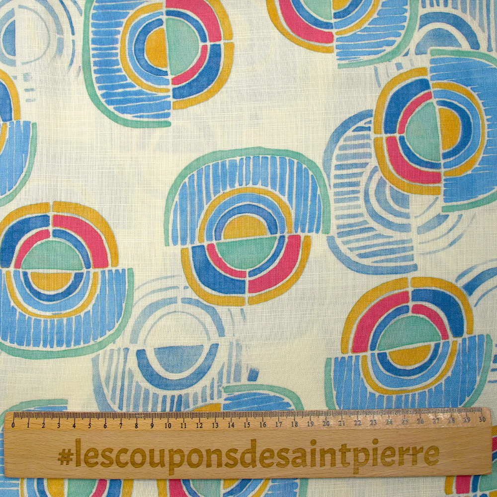 Viscose tissée imprimée arc en demi-cercle fond écru - Image 3