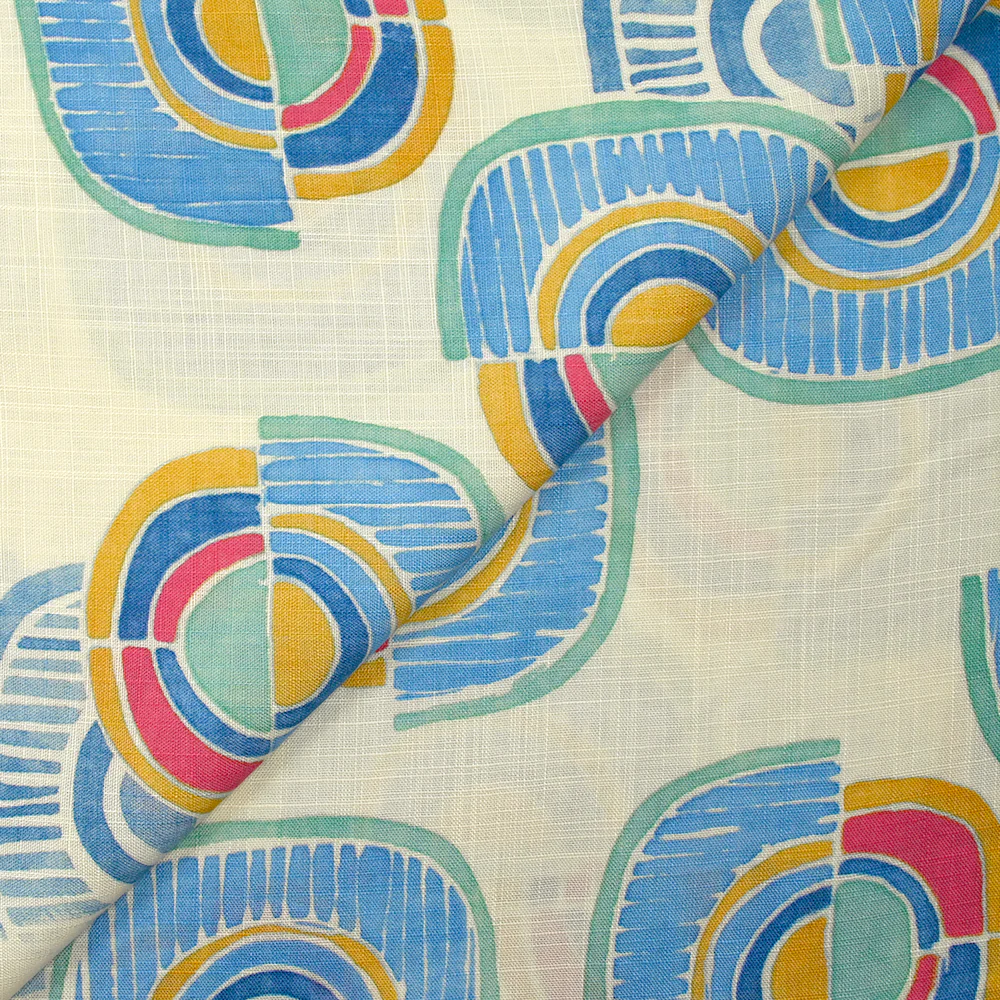 Viscose tissée imprimée arc en demi-cercle fond écru - Image 4