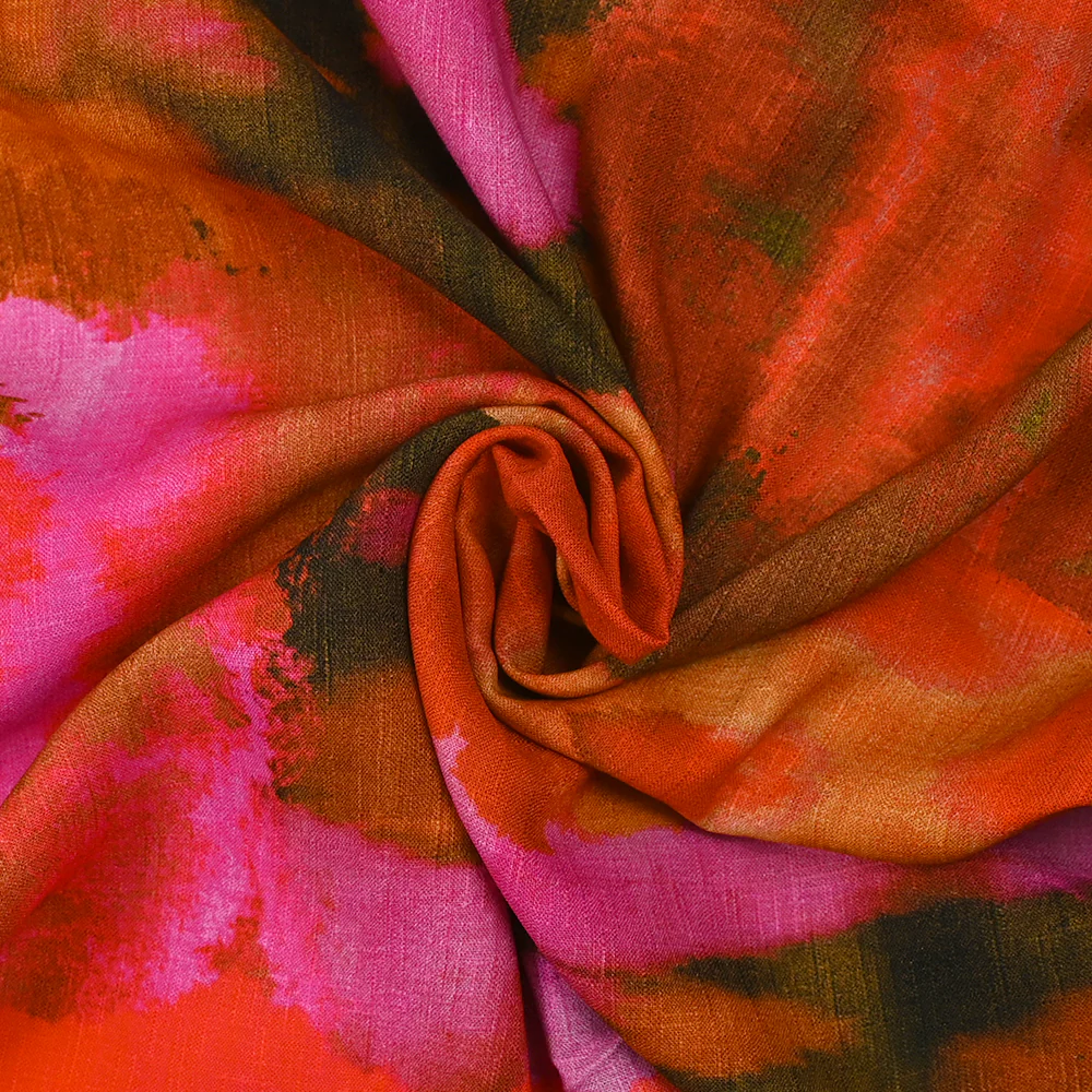 Viscose tissée imprimée brume orange et kaki - Image 2