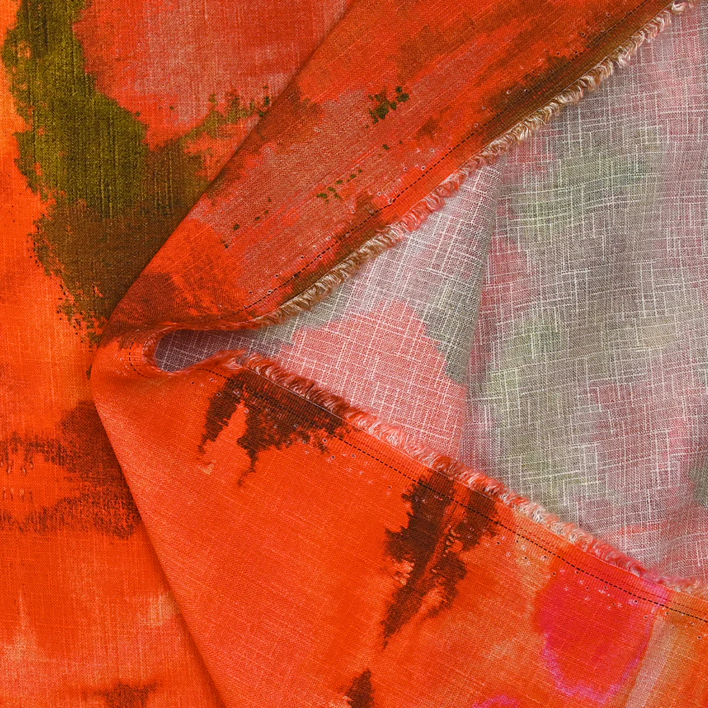 Viscose tissée imprimée brume orange et kaki - Image 8