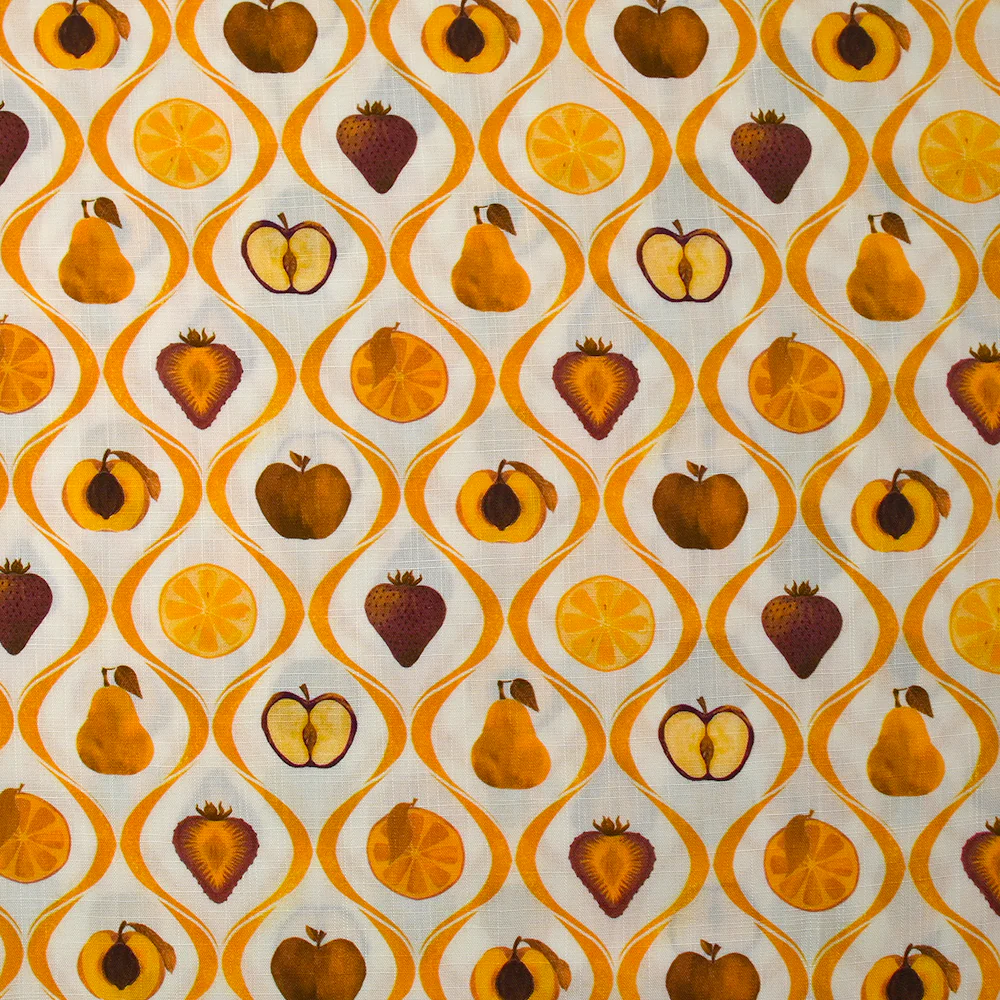 Viscose tissée imprimée découpe de fruits fond blanc