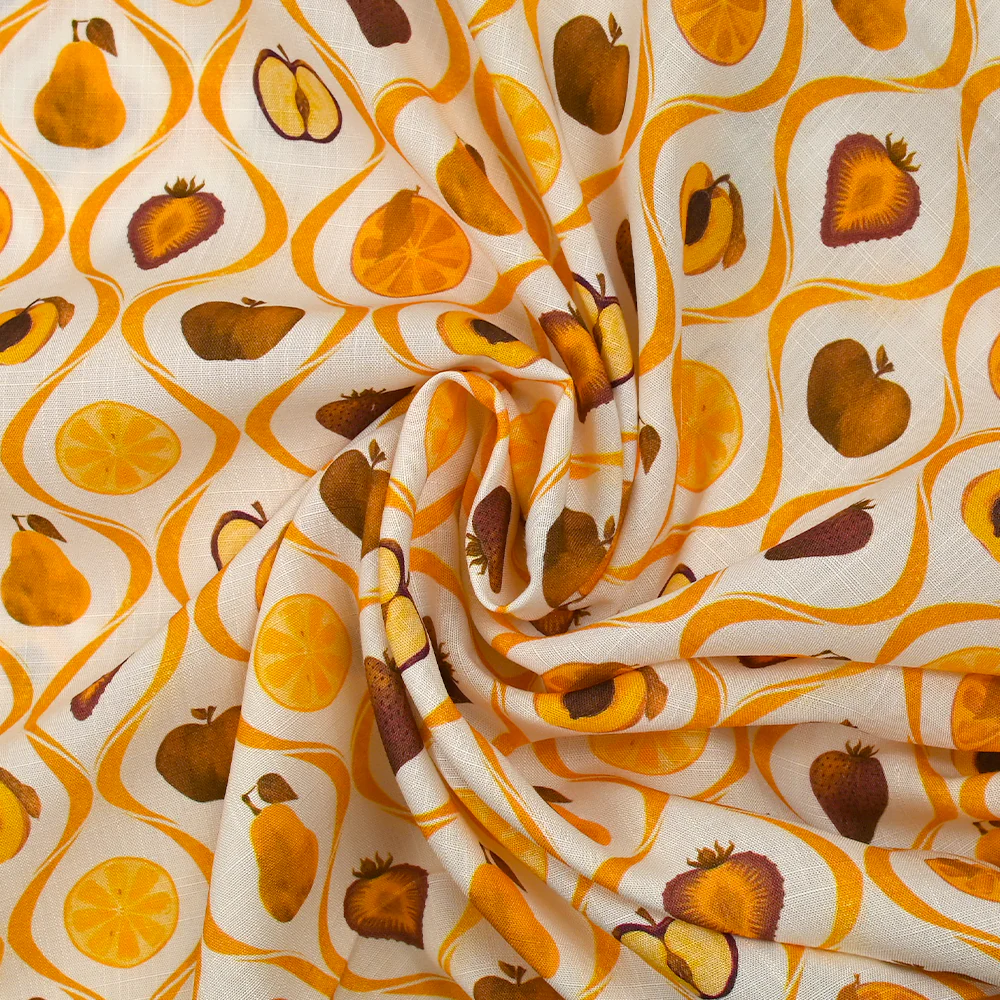 Viscose tissée imprimée découpe de fruits fond blanc - Image 2