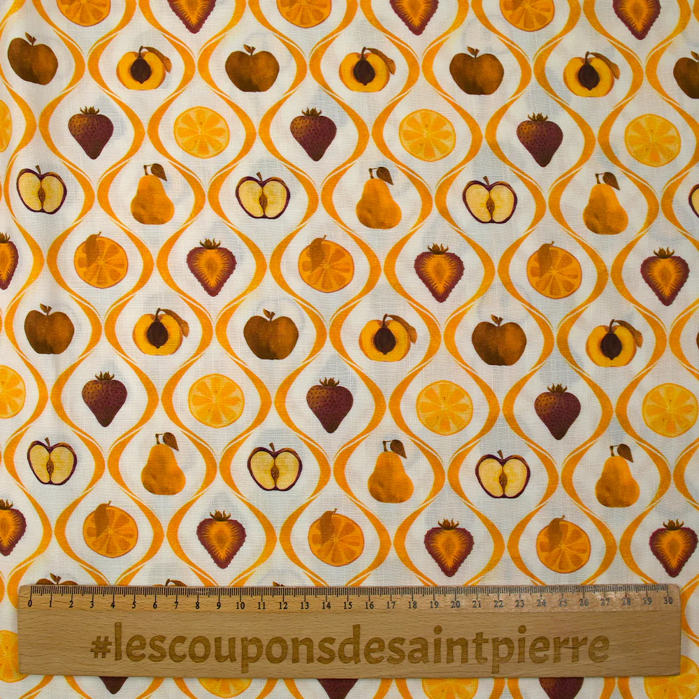 Viscose tissée imprimée découpe de fruits fond blanc - Image 3