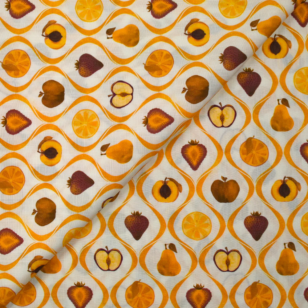 Viscose tissée imprimée découpe de fruits fond blanc - Image 4