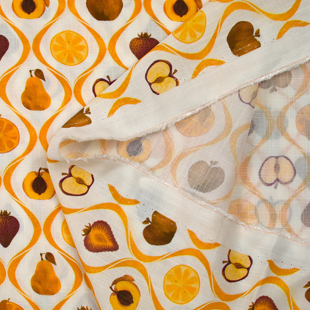 Viscose tissée imprimée découpe de fruits fond blanc - Image 5