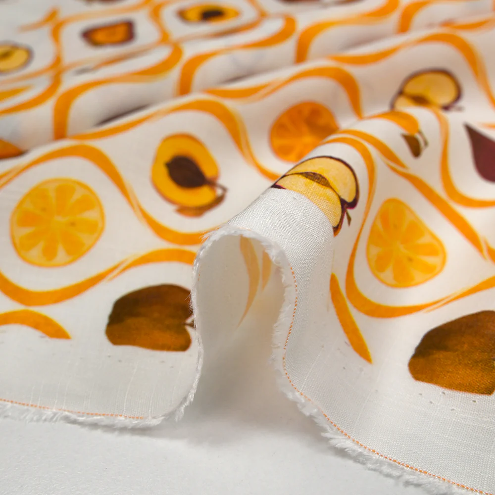 Viscose tissée imprimée découpe de fruits fond blanc - Image 6