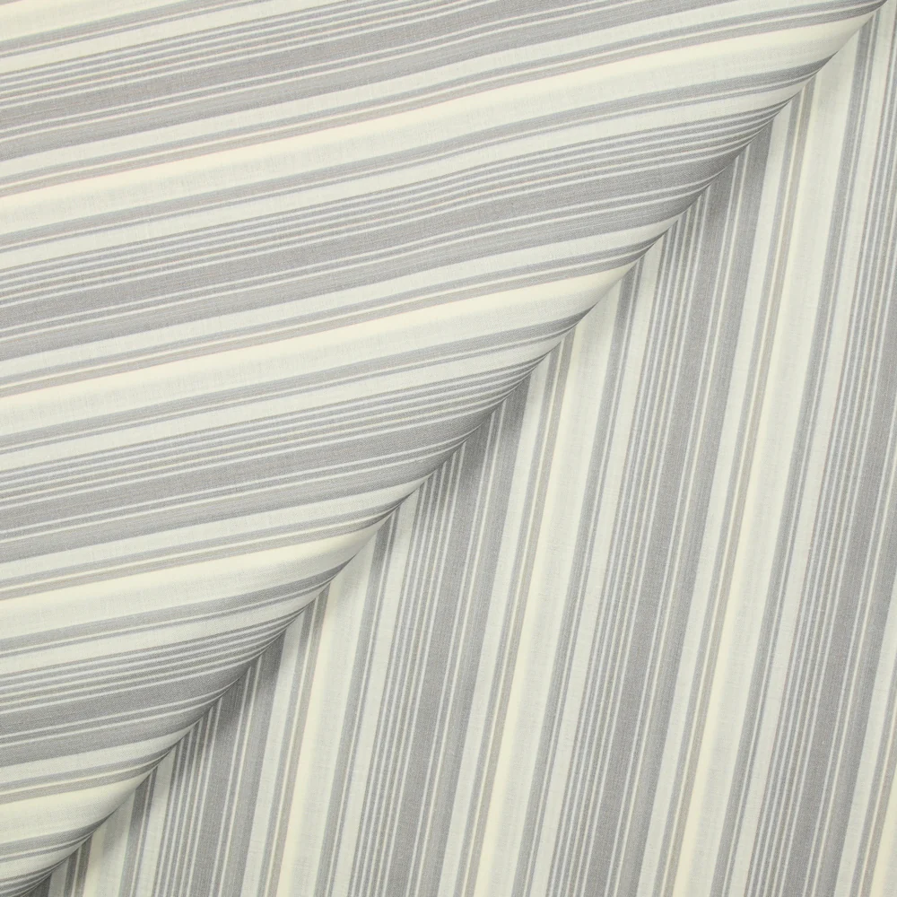 Voile de coton tissé-teint rayé gris fond blanc