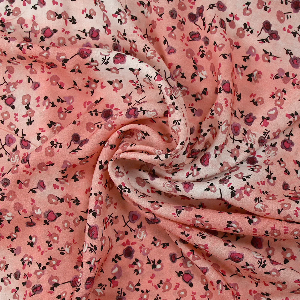 Voile de viscose imprimé fleurs dansantes fond rose brumeux - Image 2