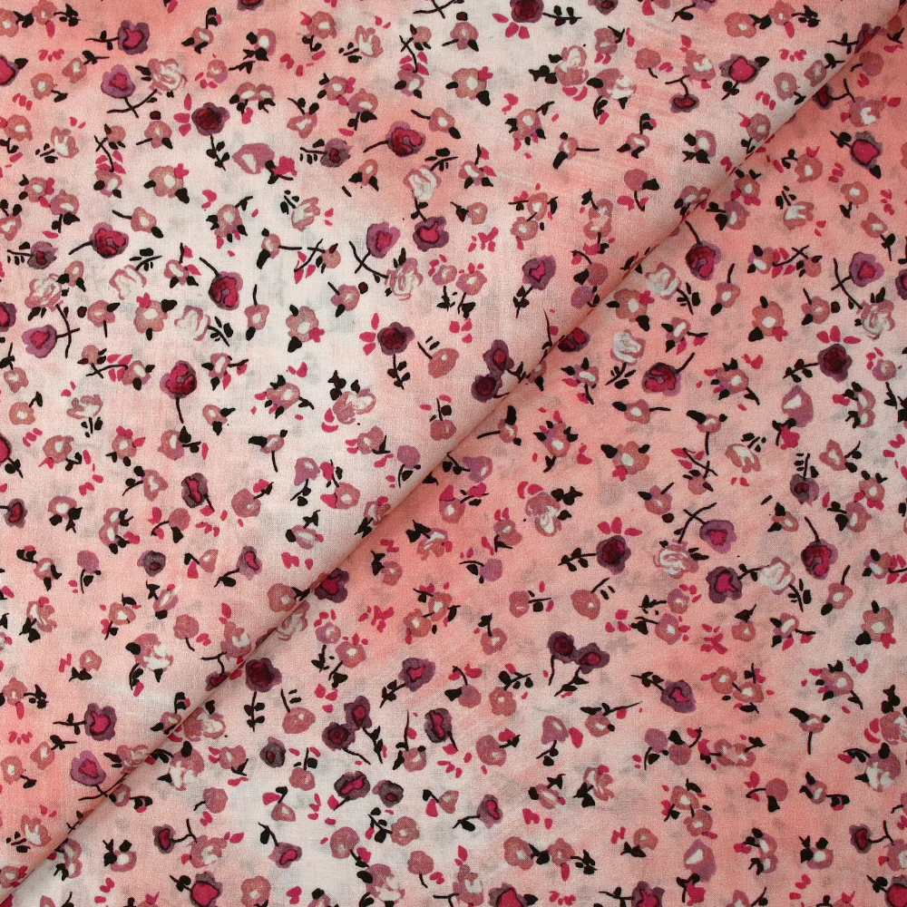 Voile de viscose imprimé fleurs dansantes fond rose brumeux - Image 4